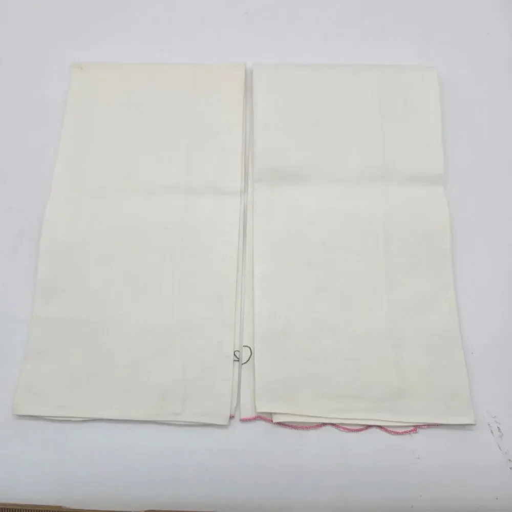 Vtg Hand-Appliquéd and Embroidered Cotton Guest Tea Towels Retro Pink Floral